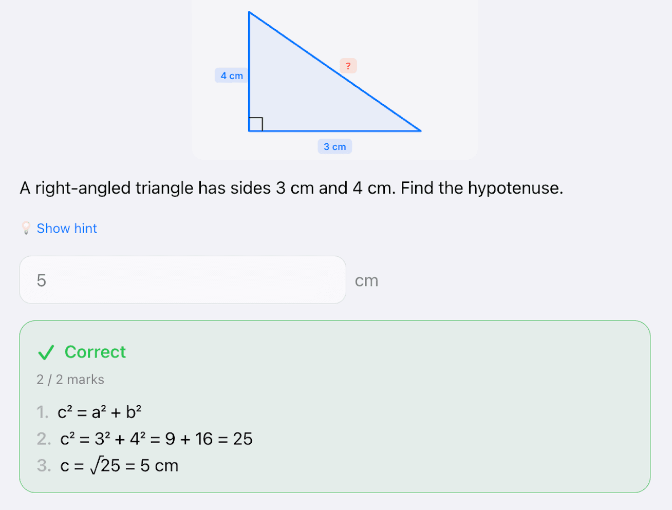 Marked answer with worked solution